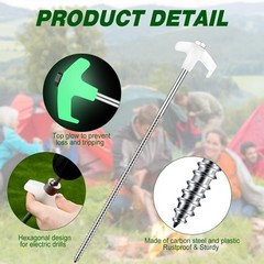 Hicarer 40 Pcs 12 Inch Tent Stakes Screw in Camping Luminous White