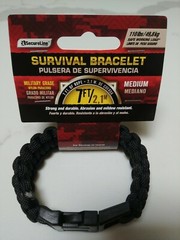 3 Survival Bracelets Black Medium Military Grade (Nylon 550lb Test 7ft)