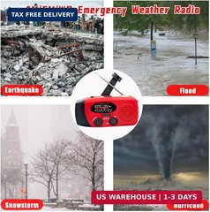 Portable 2000mAh Hand Crank Emergency Solar Panel SOS Weather Radio, Self-Powere