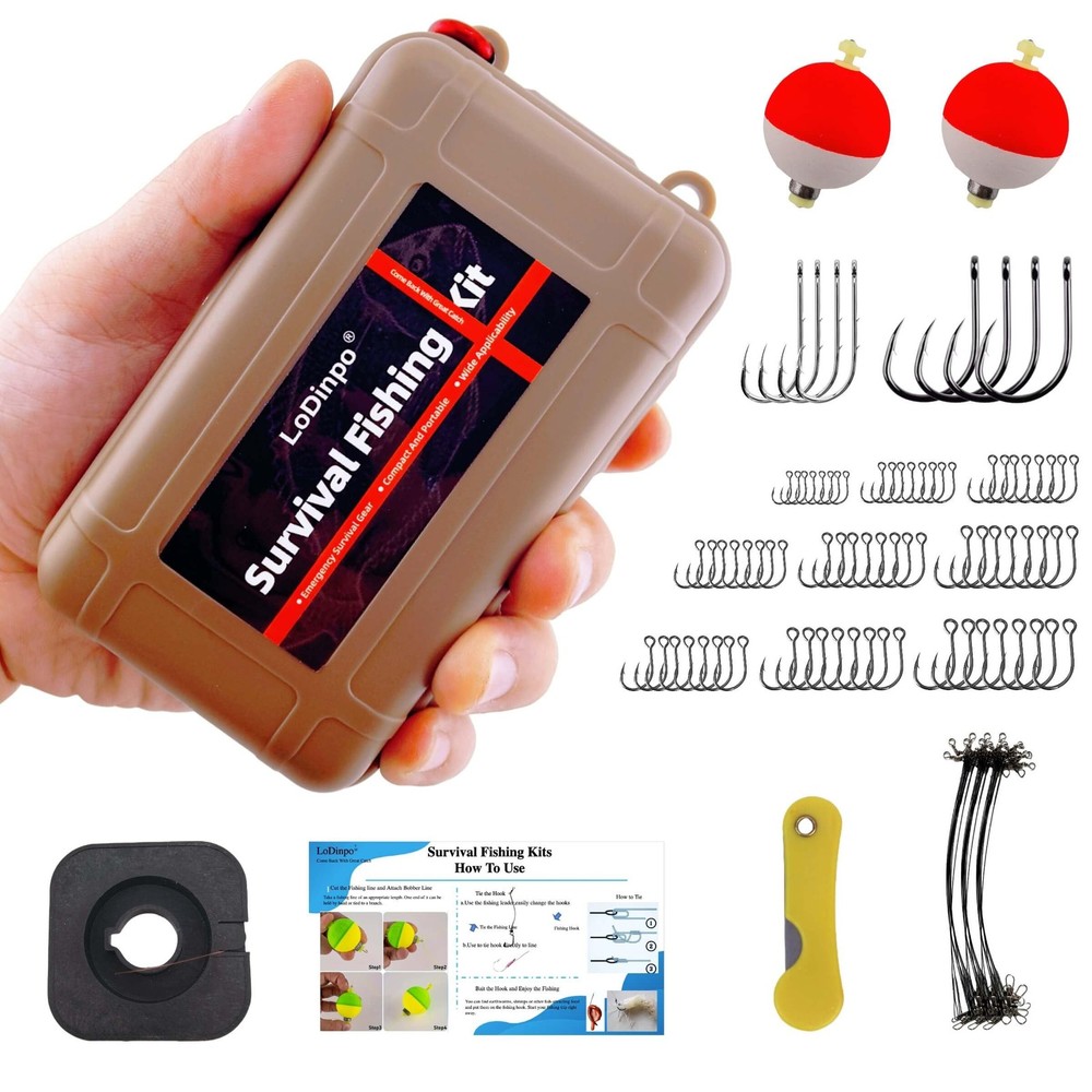 LoDinpo Pocket Survival Fishing Kit,Emergency Tackle Small, Desert Sand
