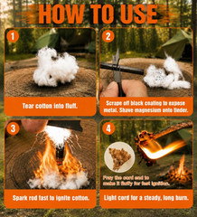 27-Piece Fire Starter Kit Ferro Rod Striker Waterproof Tinder Ropes Camping