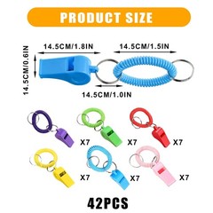 42 Pcs Sport Whistle with Bracelet, 6 Colors Loud Plastic Whistles with Stret…