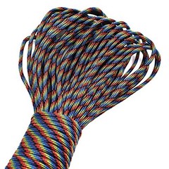 100ft Type III 7 Strand Core Paracord 550 Parachute (65# Dark Rainbow)