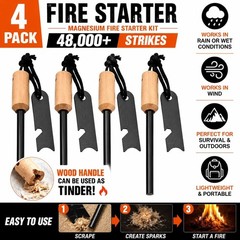 Miyake 4 Pack 5/16 Ferro Rod Fire Starter Flint and Steel Fire Starter Survival