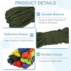 Reflective Fluorescent Paracord Rope 4mm 98 ft for Camping (Olive Green)