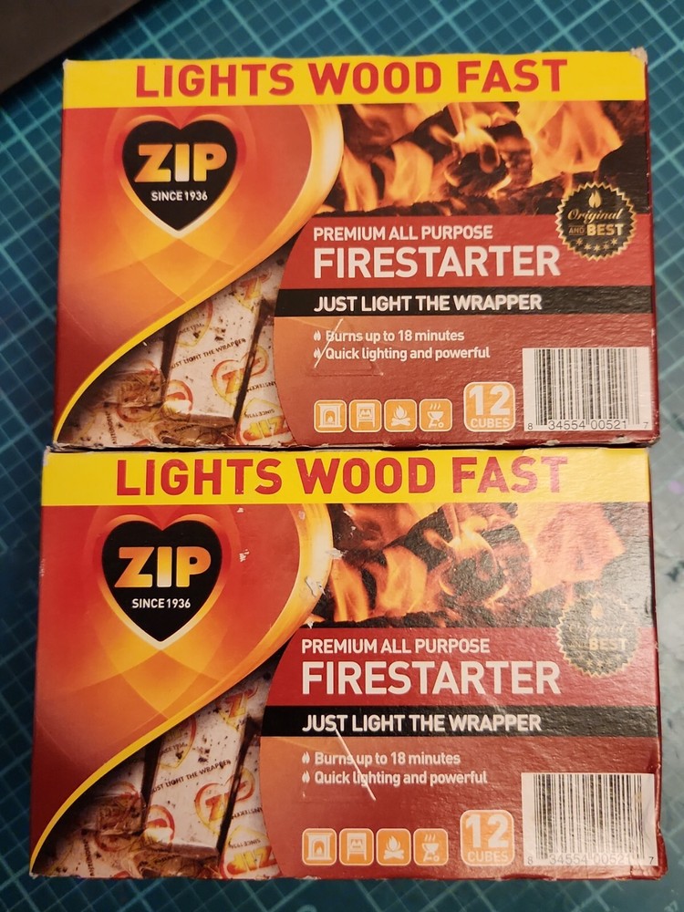 Zip Premium All Purpose FIRESTARTER CUBES 12 Per Box (24 Total) Lot Of 2