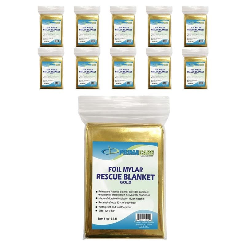 FB-6831 Emergency Mylar Thermal Blankets – 10 Pack, 62″ X 82″, Gold