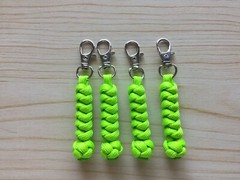 Neon Green Paracord Snake Wave & Diamond Knot Zipper Pull with Clip – Set of 4