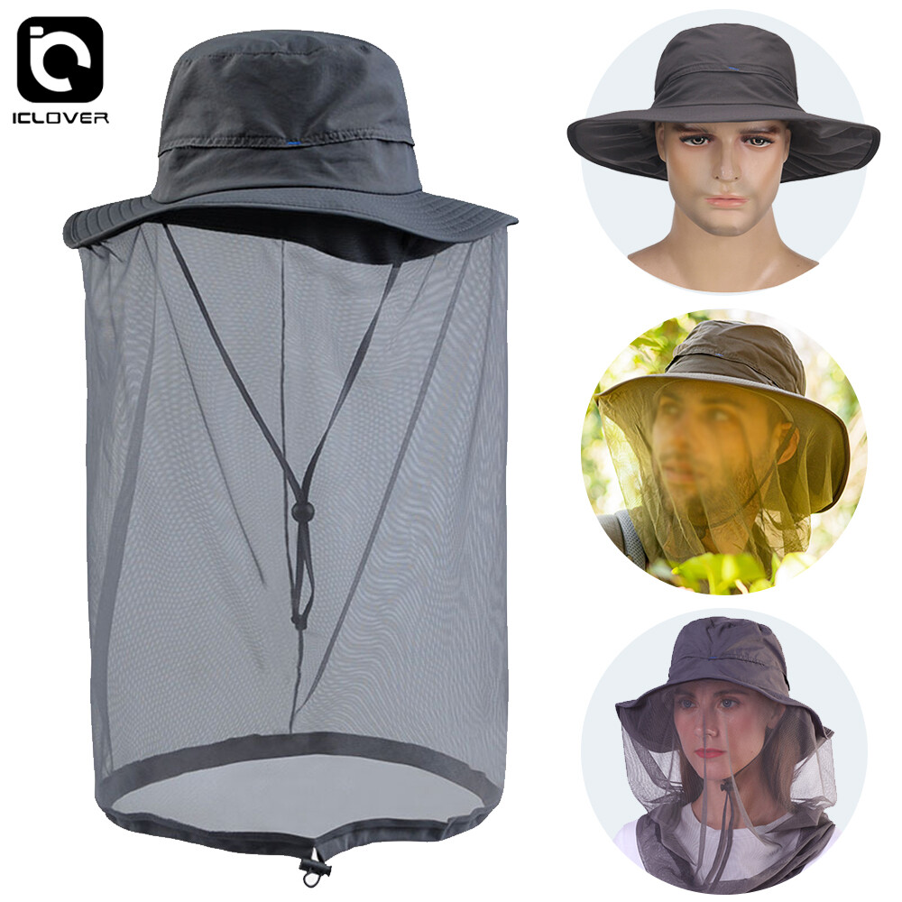 Men Women Mosquito Net Hat Anti Bug Head Netting Bucket Sun Fishing Mesh Bee Cap