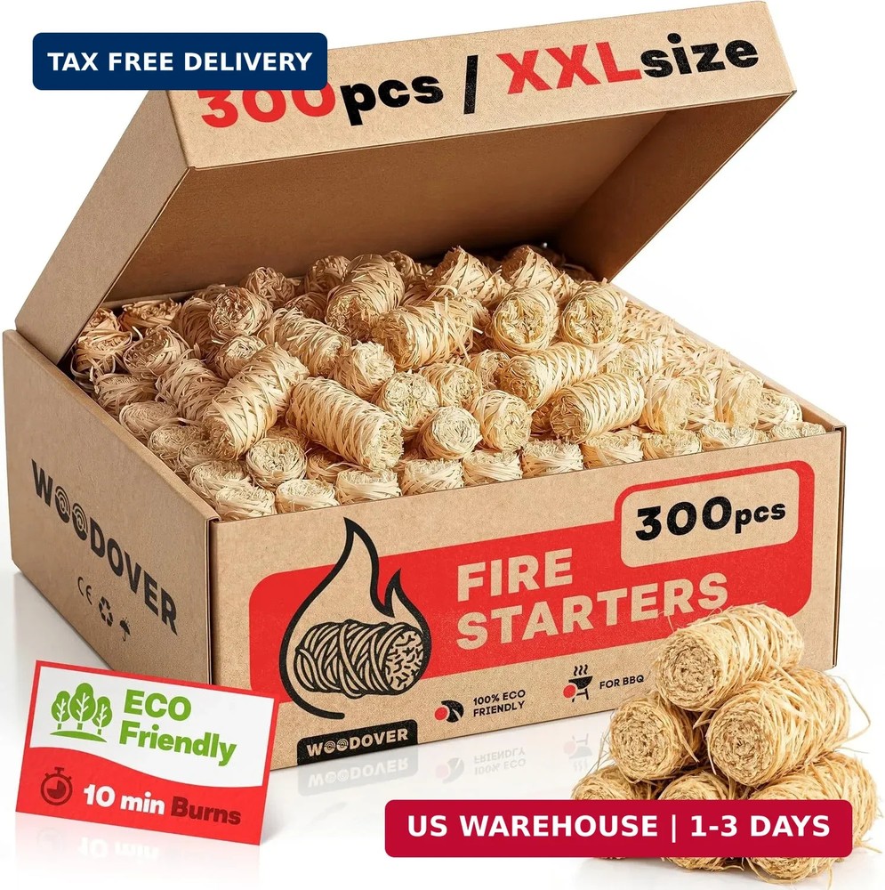 300 pcs Large Fire Starters for Fireplace, Natural Fire Starter for Cam