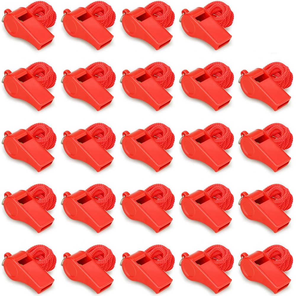 Red Emergency Whistles with Lanyard, Loud Crisp Sound Plastic Whistles Bulk I…