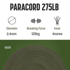 Manco Element 2.4mm Paracord 275LBS 100FT Rope Cord – 4 Strand, Nylon & Polye…