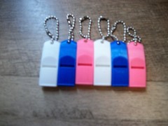 *6* 3d printed emergency whistle Keychain set #22 white pink blue