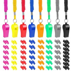 100Pcs Colorful Plastic Whistles with Lanyards Bulk, 120dB Loud Sports Whistl…
