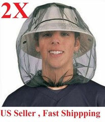 2x Anti-Mosquito Bug Bee Insect Head Net Hat Cap Sun Protection Fishing Hiking