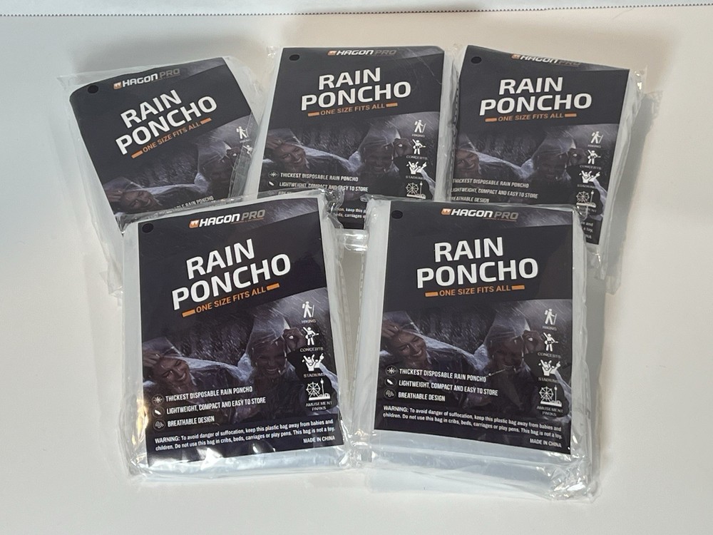 Hagon Pro Clear Disposable Rain Poncho (Set of 5)