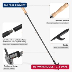 AGM Fire Poker for Fire Pit, 32″ Long Heavy Duty Campfire Poker Stick with Woode