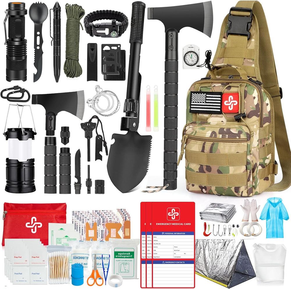 Survival Kit, 262Pcs Survival Gear and Supplies with First Aid Kit Pouch and Cro