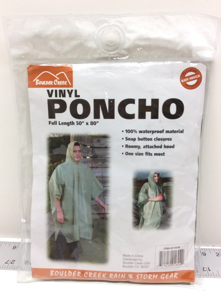 Boulder Creek Vinyl Rain Storm Gear Poncho 50″ x 80″ Olive