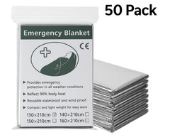 50 Pack Emergency Mylar Thermal Blankets 52”×82” Individually Wrapped