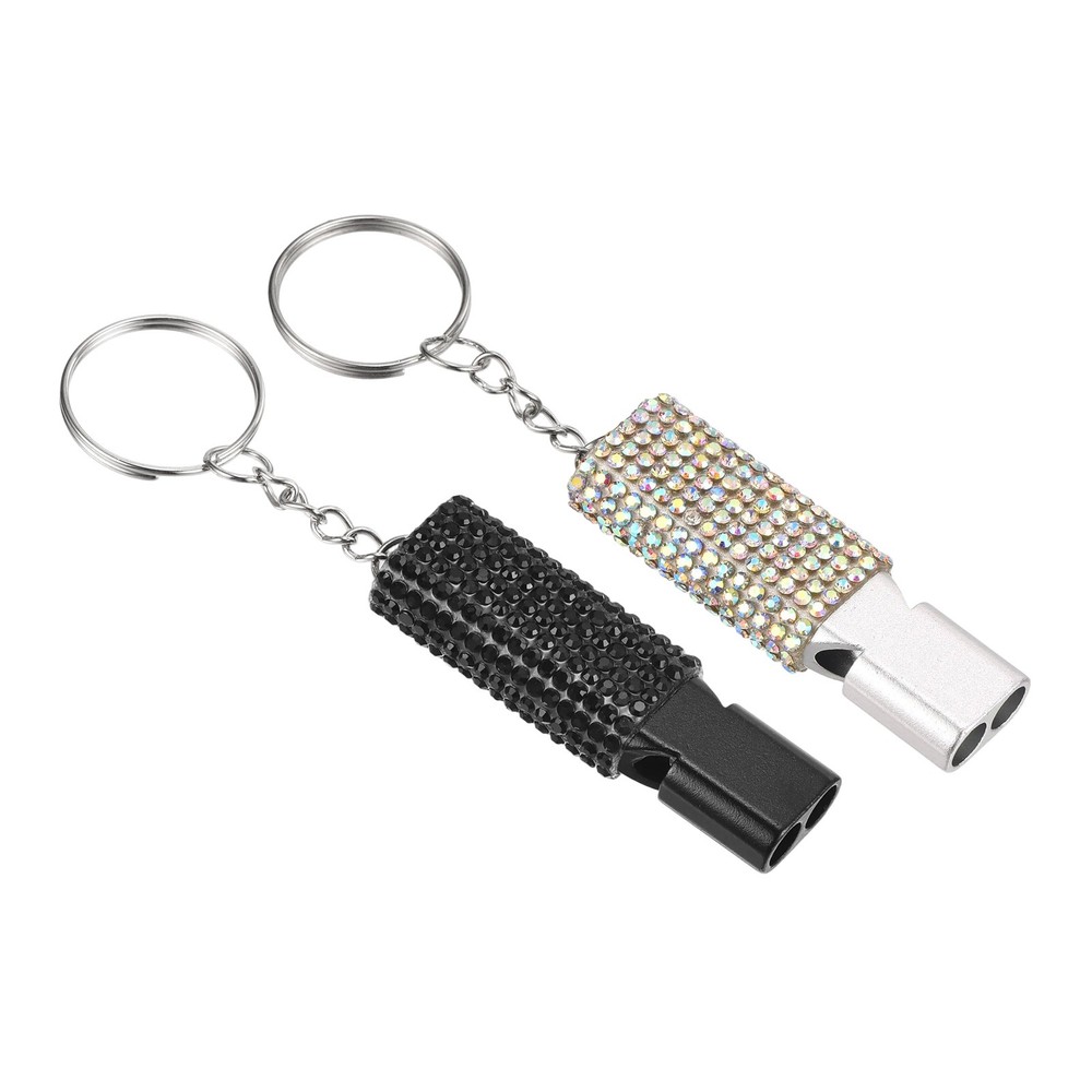 2Pcs Emergency Whistle with Keychain Bling Whistles Black/Colorful White