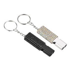 2Pcs Emergency Whistle with Keychain Bling Whistles Black/Colorful White