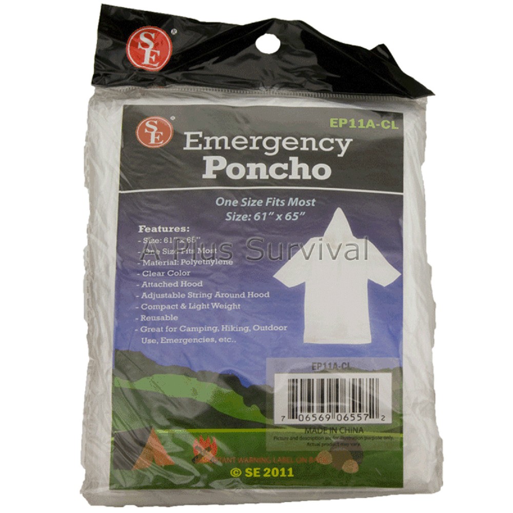 Lot of 18 – Clear Emergency Hooded Poncho for Camping Survival Emergency Kit