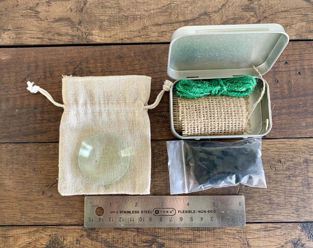 5X Magnifying Glass Fire Starter Kit With Char Cloth