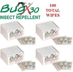 BugX 30 Insect Repellent with DEET, 100 Total Wipes – 4 Boxes