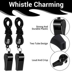 100 PCS Coaches Whistle with Lanyard, Black Whistles Bulk Plastic 120 dB