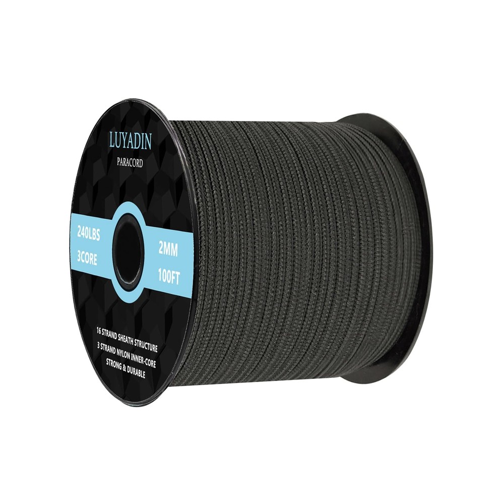 LUYADIN Paracord 240lb – Diameter 2mm Micro Utility Cord -3 100 ft, Black