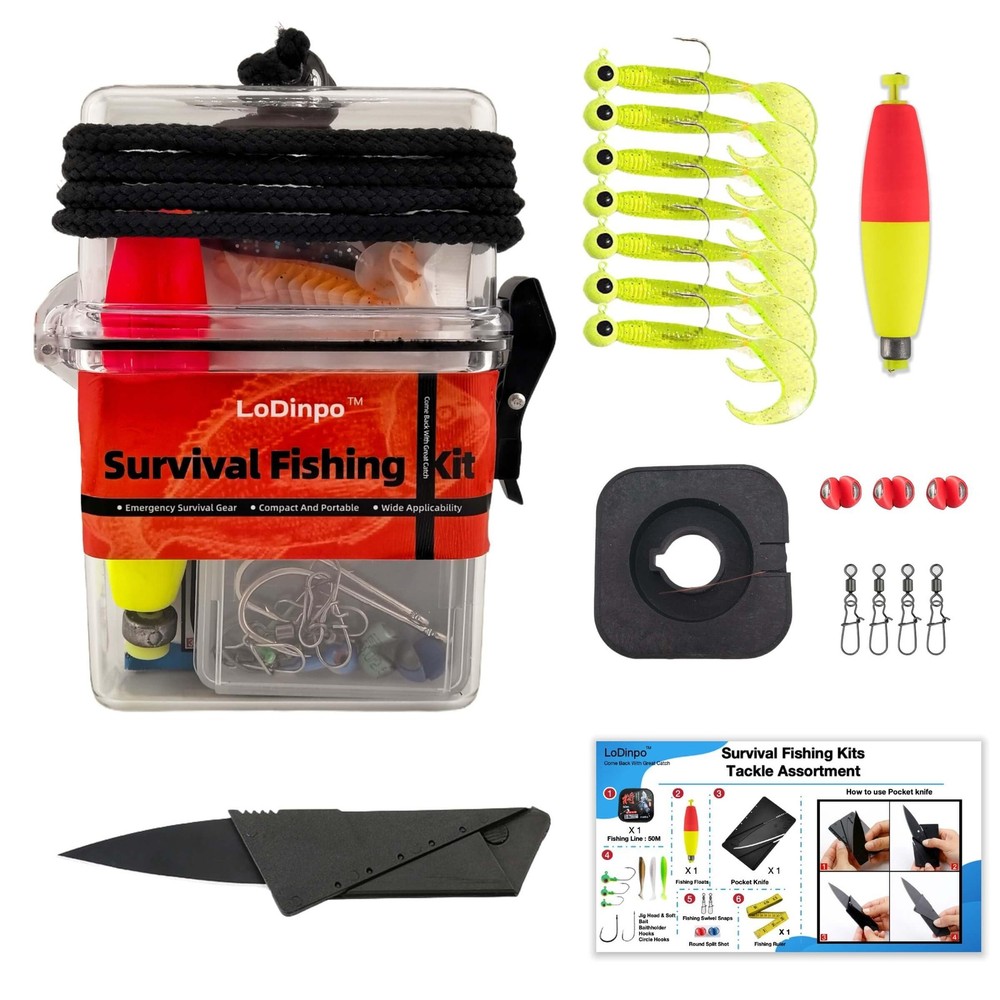 LoDinpo Mini Survival Fishing Kit, Pocket Emergency Gear pocket, white