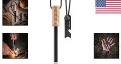 Ferro Rod Fire Starter Tool with Hardwood Handle & Multi-Tool Striker Black