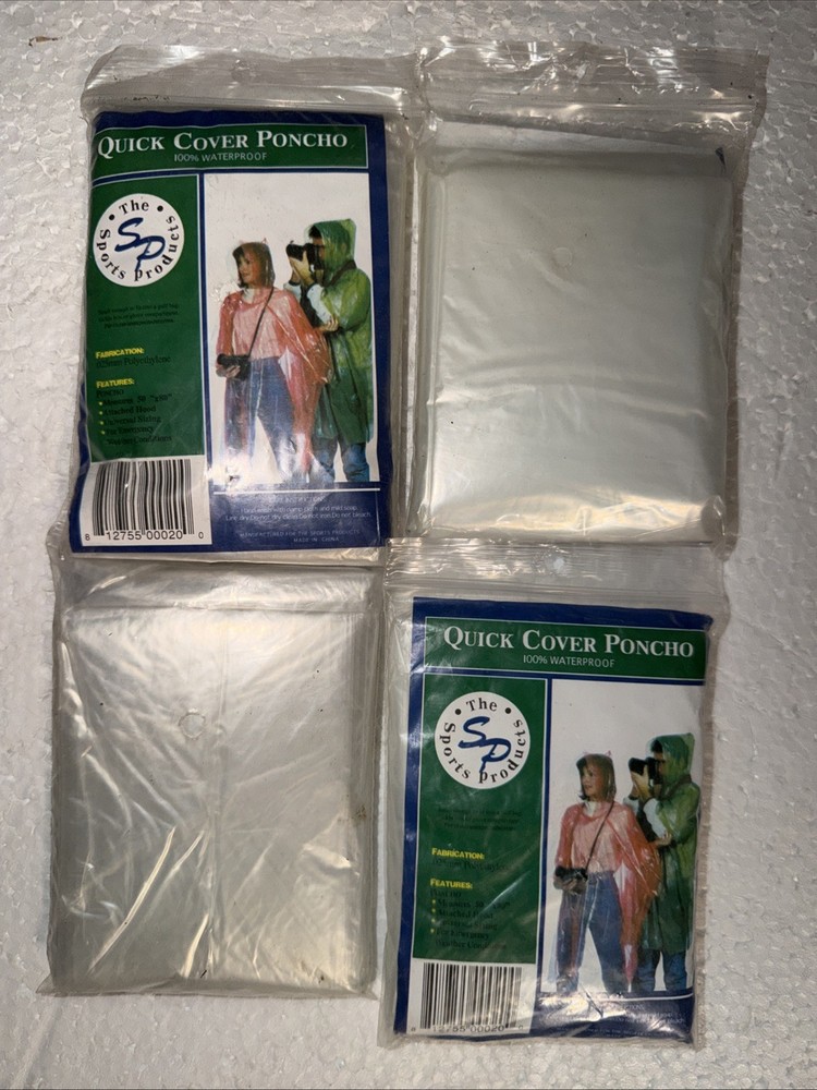 4 Pc Clear Quick Cover Poncho, Emergency Rain & Wind Protecting Universal Size