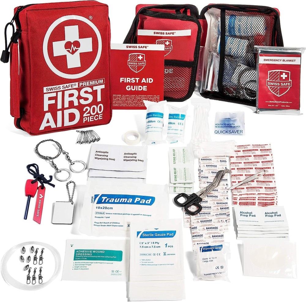 First Aid Kit 200 Pcs Medium Swiss Safe 2-in-1 Travel Home Businesses Bonus