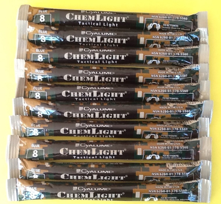 Lot of 10 Blue Cyalume Tactical Light Sticks Emergency Survival Prepper EXP 8/22