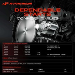 A-Premium Starter Motor Compatible Toyota Corolla 2015-2020 L4 1.8L 12V 1.2Kw 9