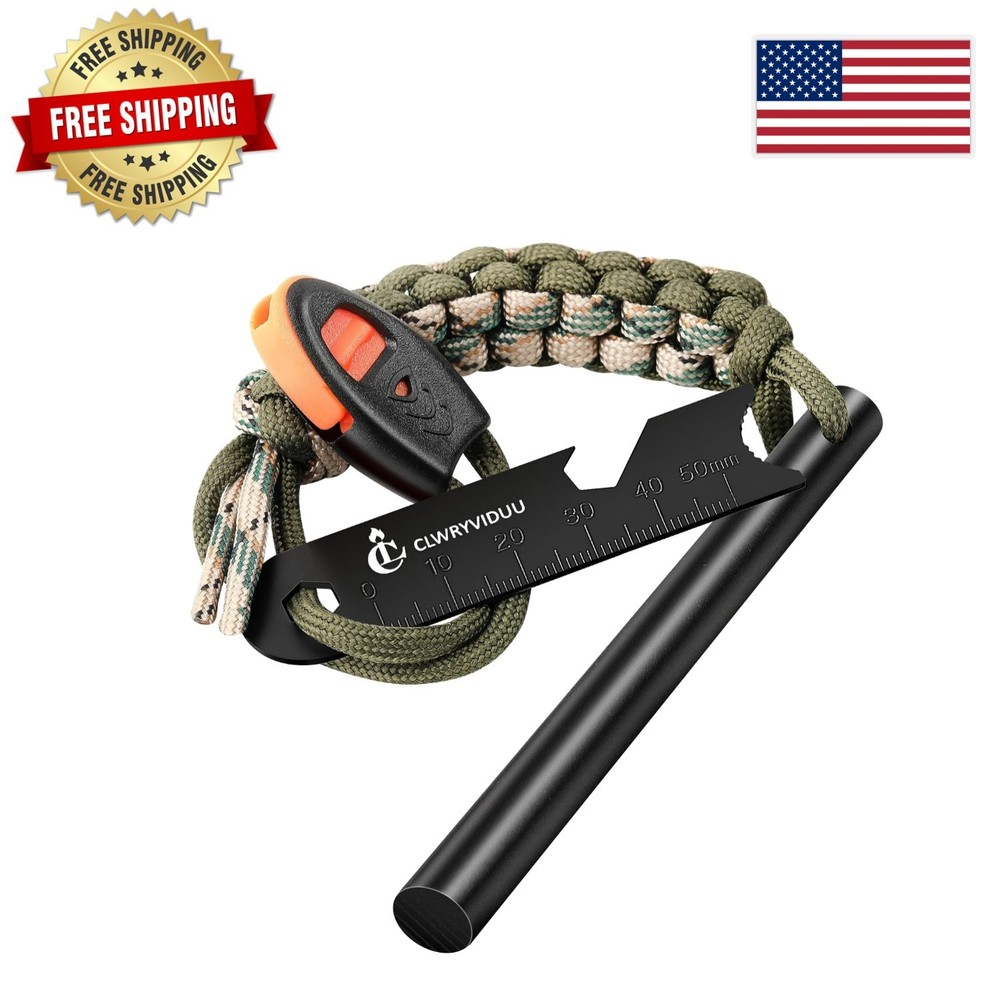 HUGE 5 x 1/2″ FERRO ROD Fire Starter Survival Striker Flint + Emergency Paracord