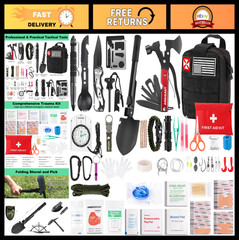 Ultimate 256-in-1 Survival Kit & First Aid Gear with Molle Pouch for Camping, Hi