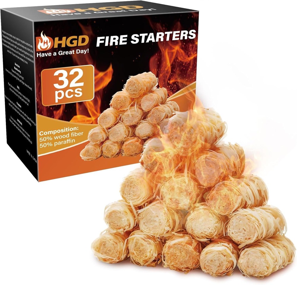 HGD Fire Starter 32pcs Natural Charcoal Firestarters BBQ Campfire Fireplace Weat