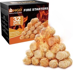 HGD Fire Starter 32pcs Natural Charcoal Firestarters BBQ Campfire Fireplace Weat