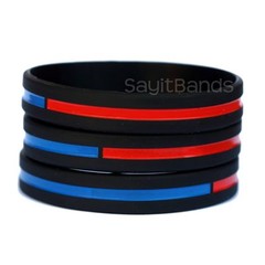Set of Combination Thin Red and Thin Blue Line Wristbands Wristbands in Lot