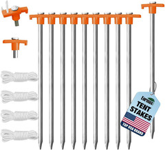 USA 10-Pack Secure Protection Galvanized Tent Stakes,Rust-Proof Steel Canopy Anc