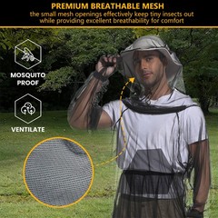 Adults Mosquito Suits Mesh Net Bug Hooded Jacket Pant for Fishing Hiking Camping