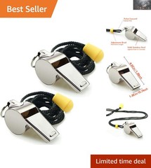 2-Pack Food-Grade Stainless Steel Whistles with Lanyards – Perfect for Coaches