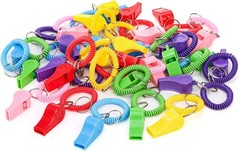Hedume 30 Pcs Sport Whistle with Bracelet, 6 Colors Loud Plastic Whistles with S