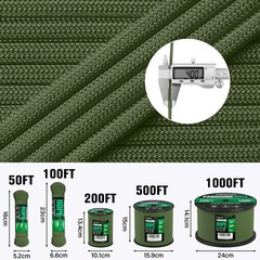 TRIBERION Paracord Rope 750 lb – 50ft 5/32″ Parachute Cord 50ft, Army Green