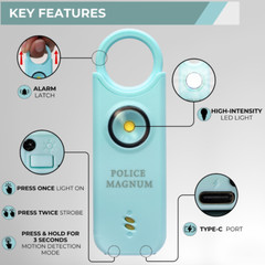 Police Magnum Personal Safety Alarm siren & Flip Top Pepper Spray Combo- Teal