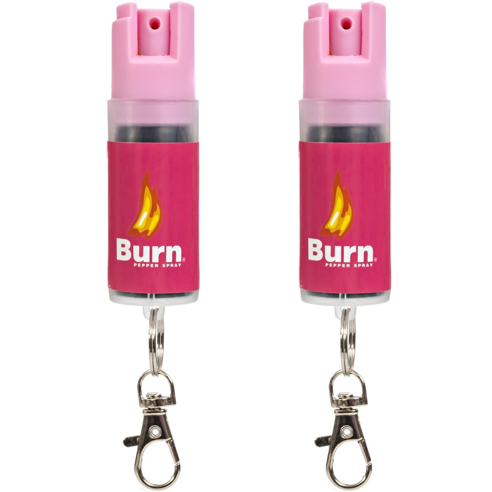 2 PACK BURN Pepper Spray Keychain 1/2oz Women Self Defense Security Pink