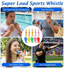25 Pcs Multicolor Plastic Whistles with Lanyard for Outdoor Coach Training